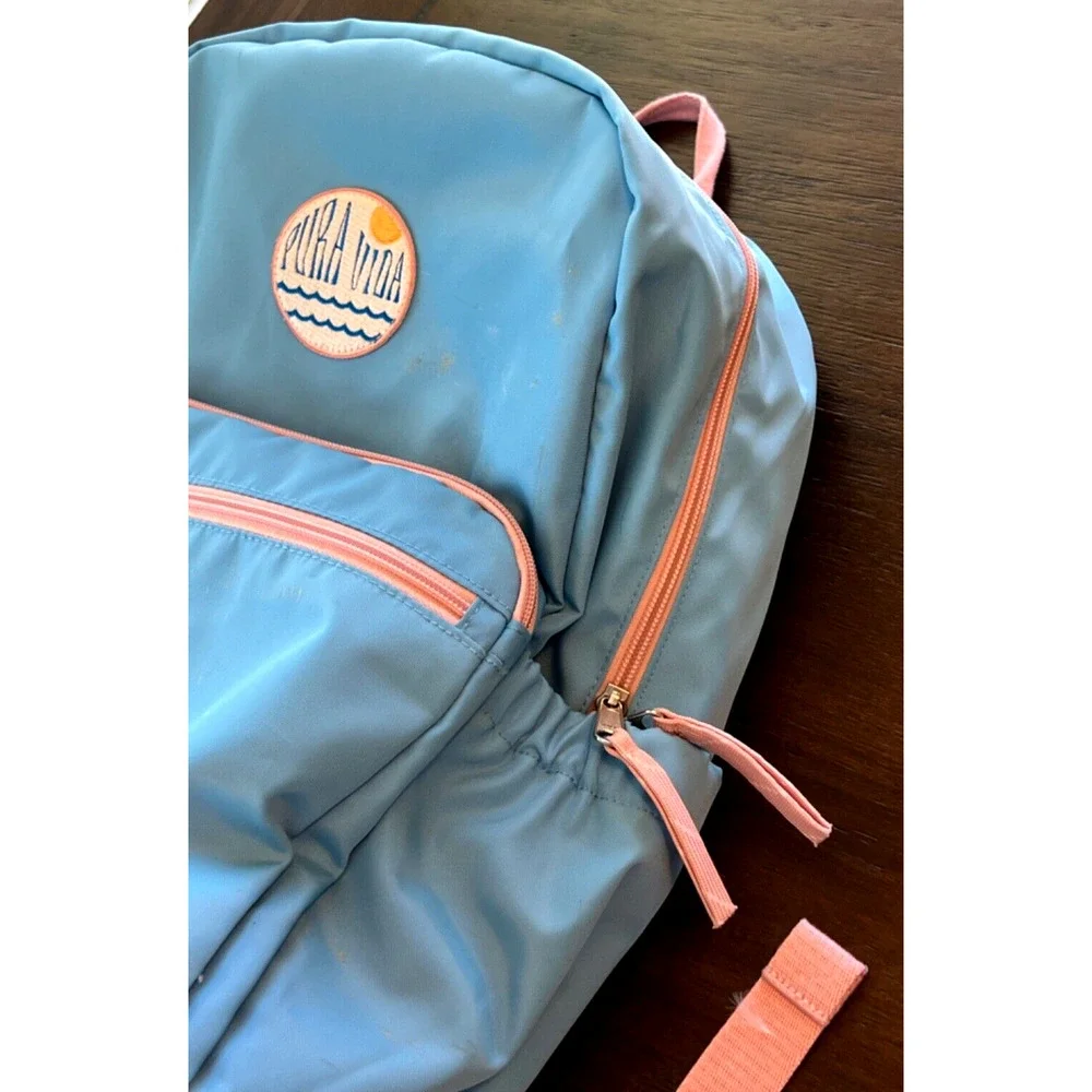 Pura Vida Pink & Blue Wave Patch School Work College Backpack 3 Pocket